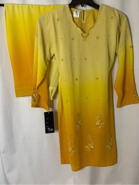 Pakistani Yellow Salwar Kameez Indian Beaded Outfit Bollywood *Size In Pics*